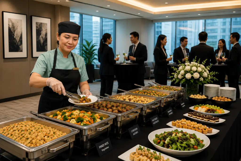 corporate catering with server