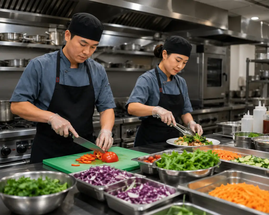 kitchen staff working