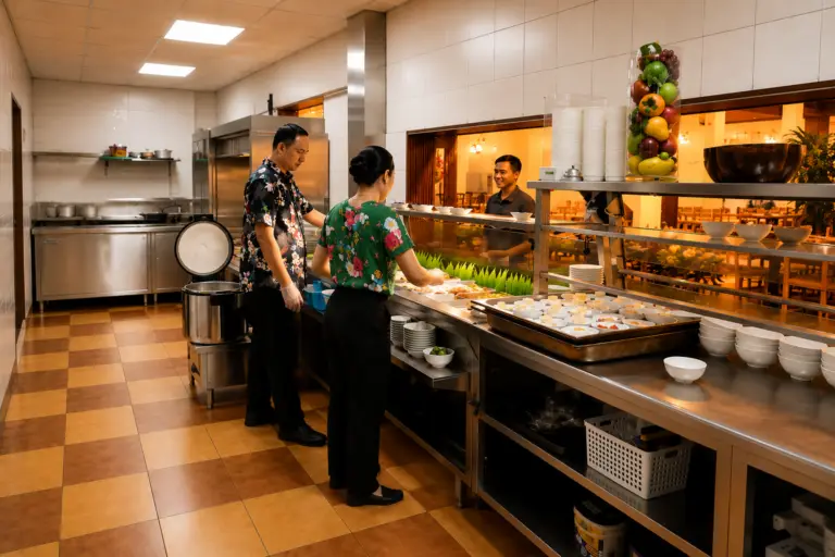 modern cafeteria buffet in vibrant setting